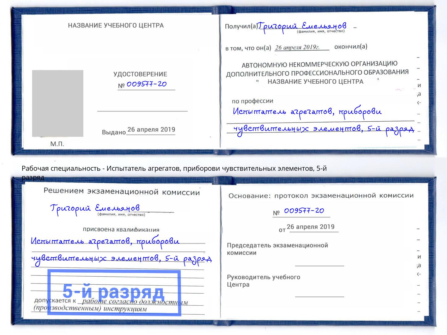 корочка 5-й разряд Испытатель агрегатов, приборови чувствительных элементов Тольятти